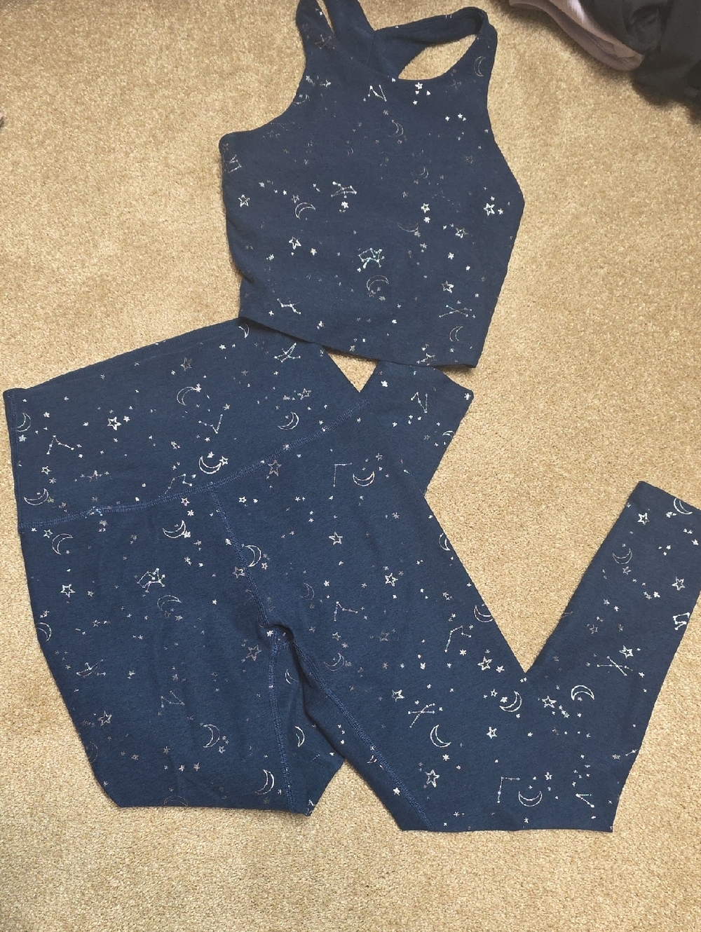 Girls' Navy Star & Moon Leggings and Racerback Crop Top Set
